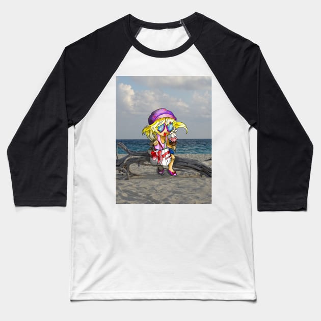 cartoon girl on a cuban beach Baseball T-Shirt by cuisinecat